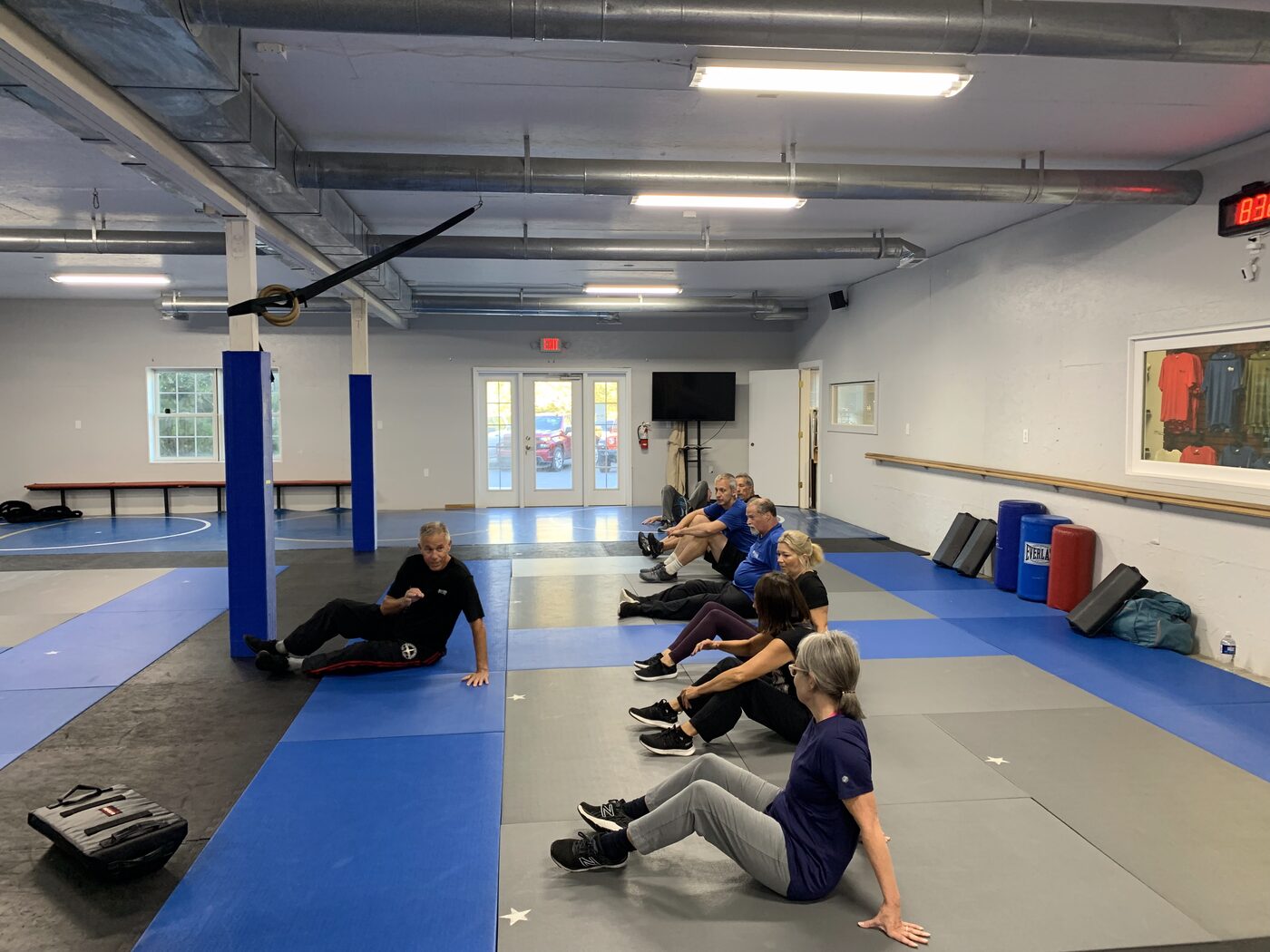 Group class working through a drill